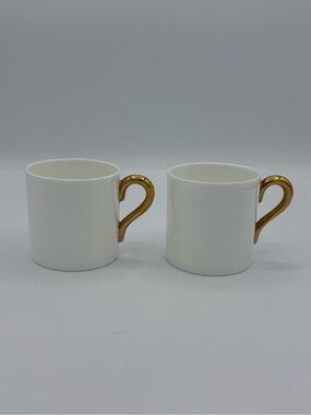 Coalport Bone China Demitasse Cups White Gold Handles Set of 2 England 2” tall